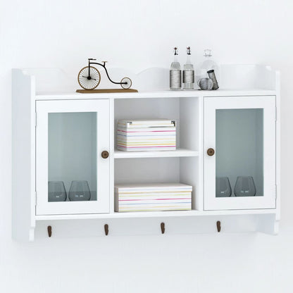 White Mdf Wall Cabinet Display Shelf Book/Dvd/Glass Storage