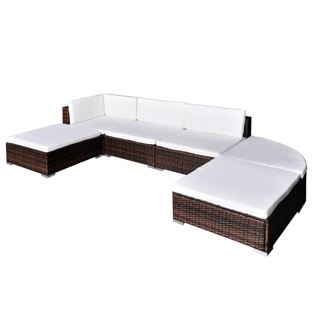 6 Piece Garden Lounge Set With Cushions Poly Rattan Brown