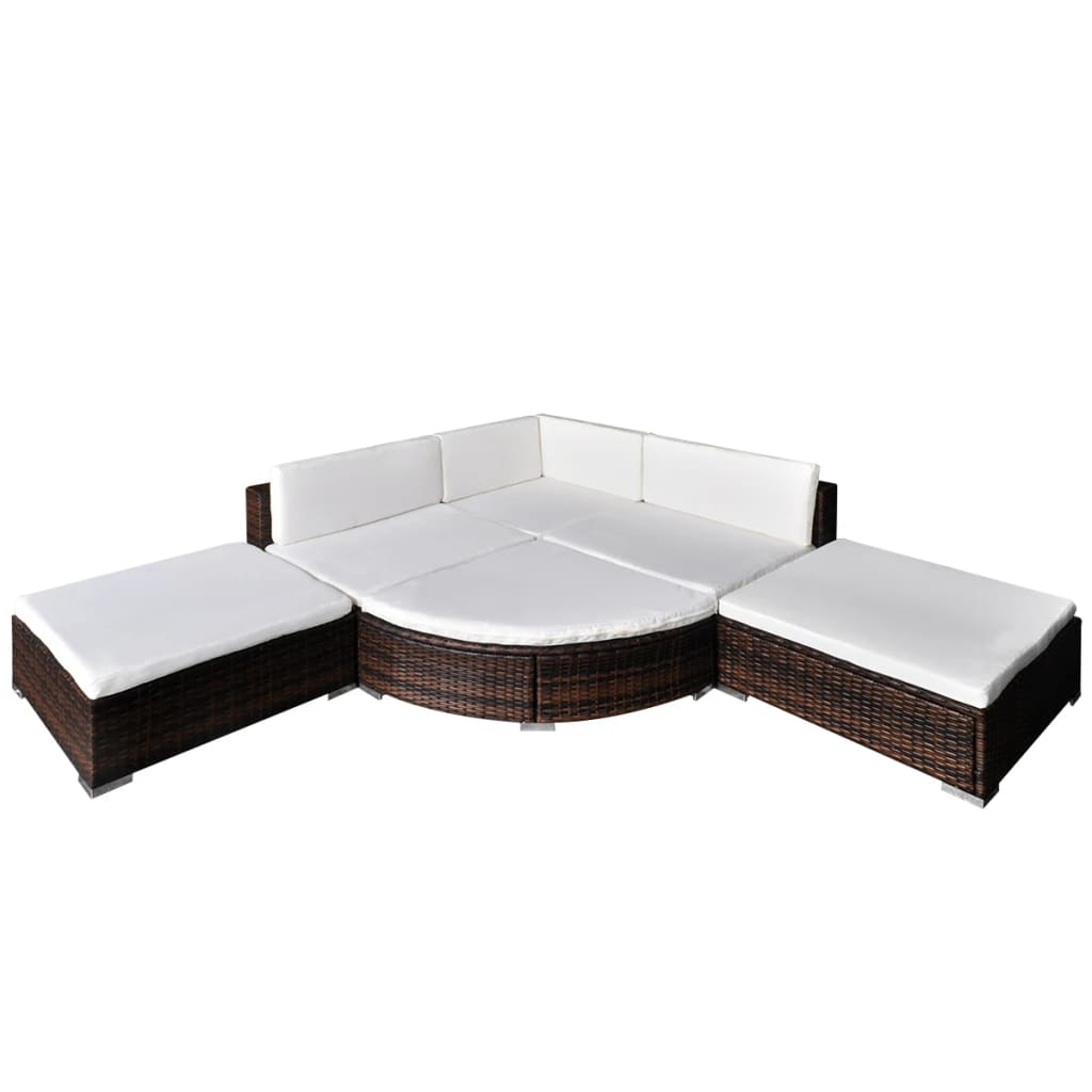 6 Piece Garden Lounge Set With Cushions Poly Rattan Brown