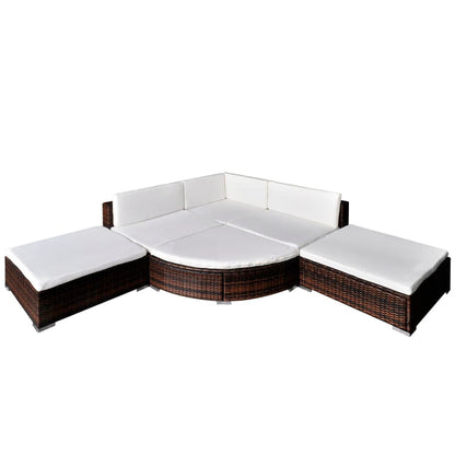 6 Piece Garden Lounge Set With Cushions Poly Rattan Brown