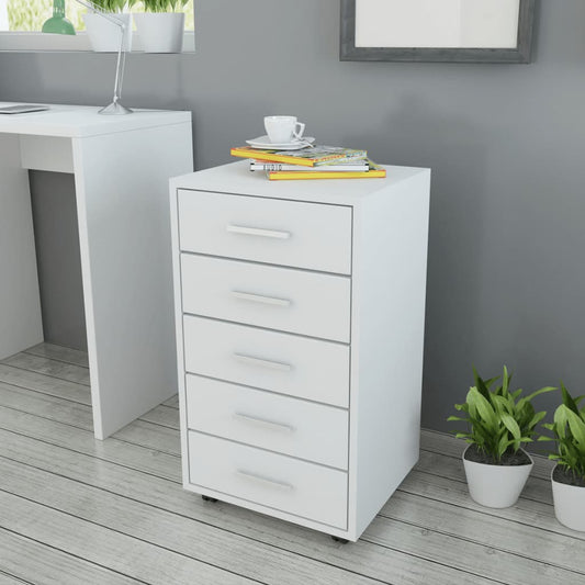 Office Drawer Unit With Castors 5 Drawers White