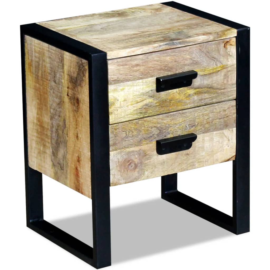 Side Table With 2 Drawers Solid Mango Wood 43X33X51 Cm