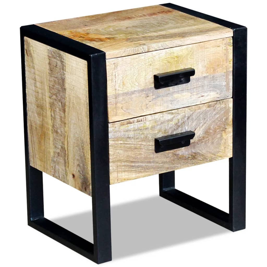 Side Table With 2 Drawers Solid Mango Wood 43X33X51 Cm