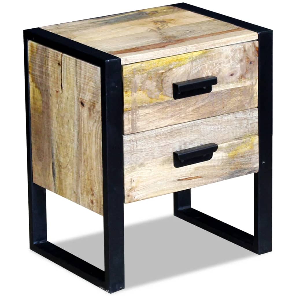 Side Table With 2 Drawers Solid Mango Wood 43X33X51 Cm