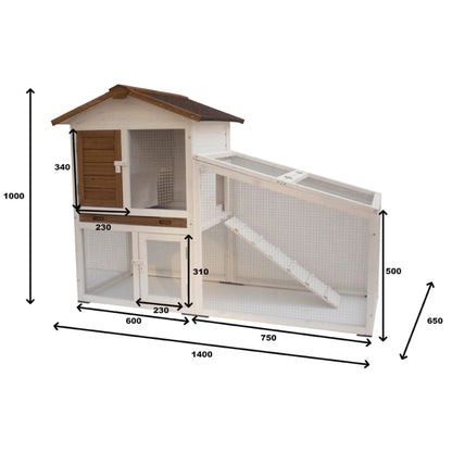 @Pet Rabbit Hutch Tommy White And Brown 140X65X100 Cm 20072