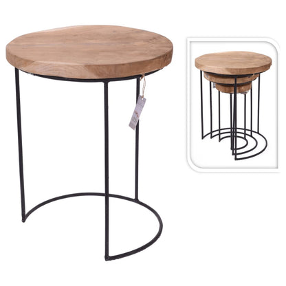 H&S Collection 3-Piece Side Table Set Teak And Metal