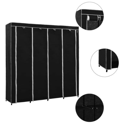 Wardrobe With 4 Compartments Black 175X45X170 Cm