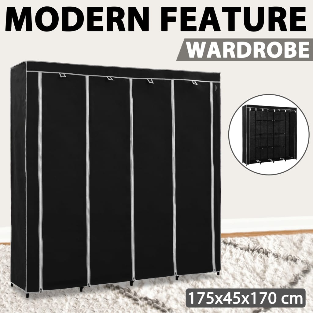 Wardrobe With 4 Compartments Black 175X45X170 Cm