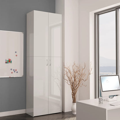 Office Cabinet High Gloss White 60X32X190 Cm Engineered Wood