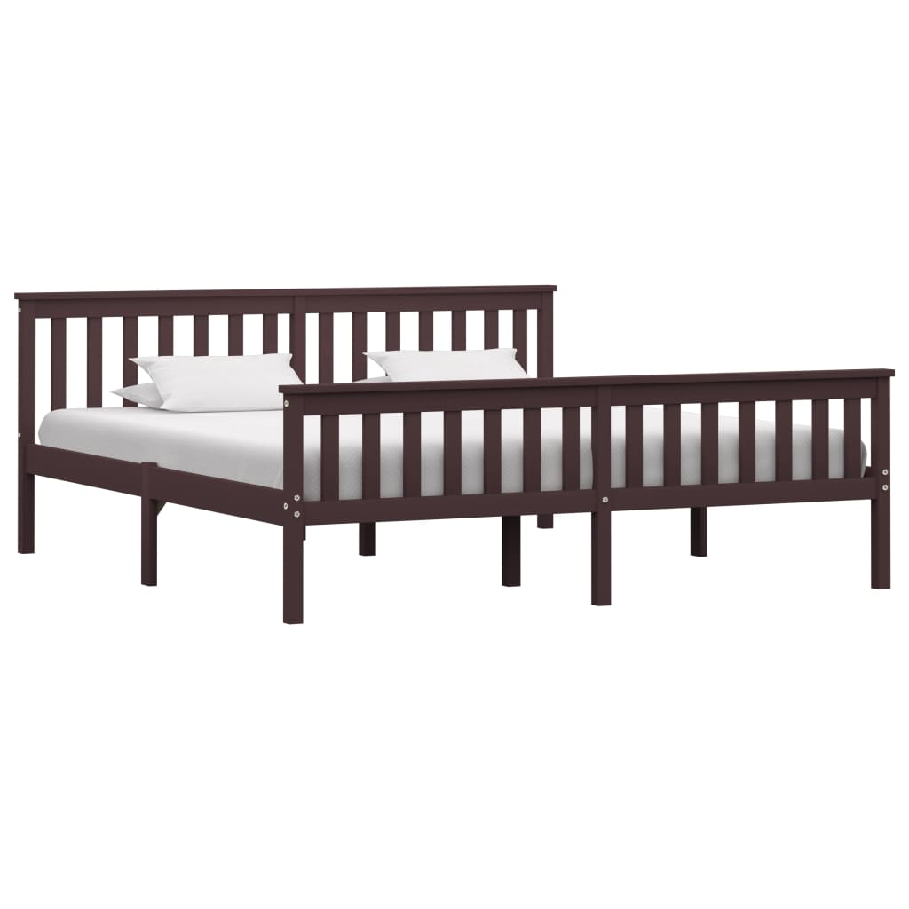 Bed Frame Dark Brown Solid Pinewood 180X200 Cm Super King