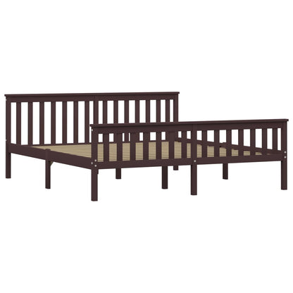 Bed Frame Dark Brown Solid Pinewood 180X200 Cm Super King