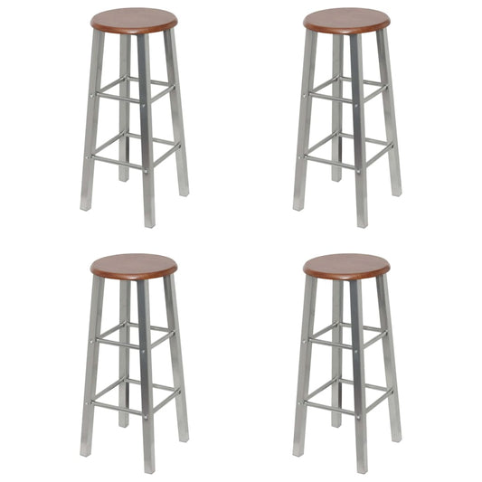 Bar Stools 4 Pcs Silver And Brown Mdf