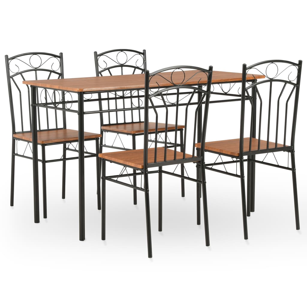 5 Piece Dining Set Mdf And Steel Brown