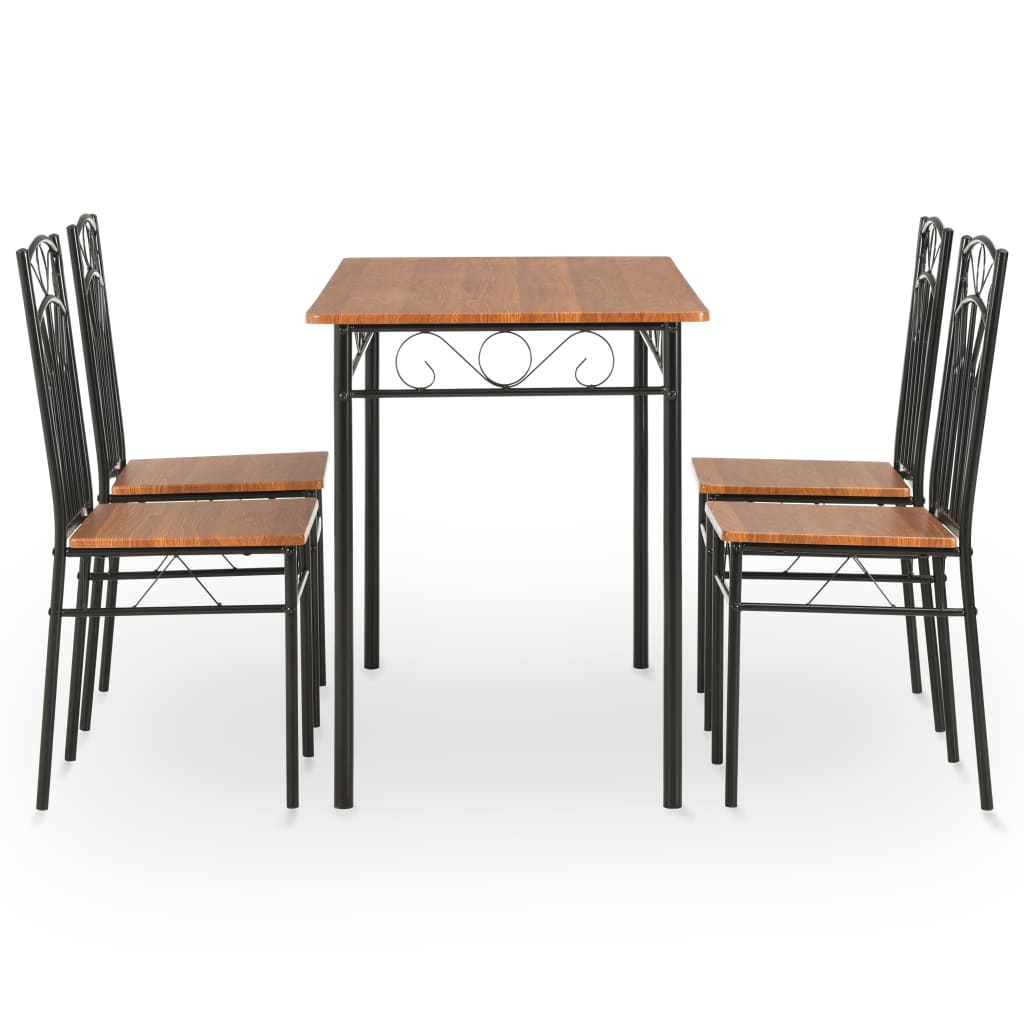 5 Piece Dining Set Mdf And Steel Brown