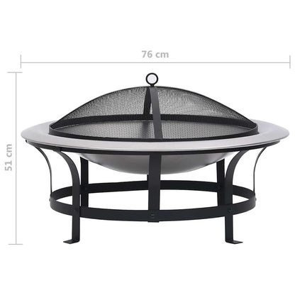 Outdoor Fire Pit With Grill Stainless Steel 76 Cm