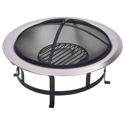 Outdoor Fire Pit With Grill Stainless Steel 76 Cm