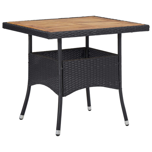 Outdoor Dining Table Black Poly Rattan And Solid Acacia Wood