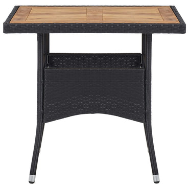 Outdoor Dining Table Black Poly Rattan And Solid Acacia Wood