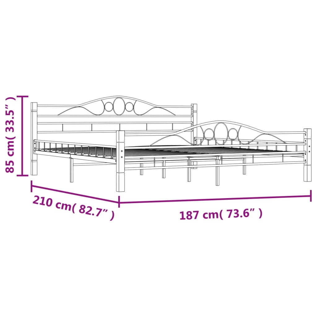 Bed Frame Black Metal 180X200 Cm Super King