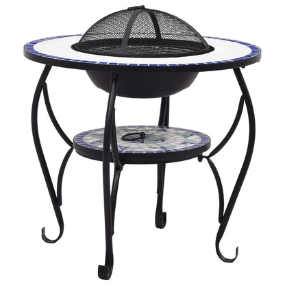 Mosaic Fire Pit Table Blue And White 68 Cm Ceramic