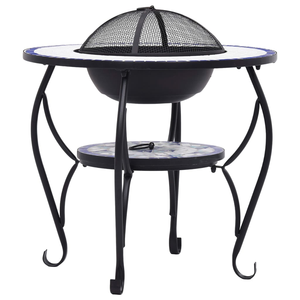 Mosaic Fire Pit Table Blue And White 68 Cm Ceramic