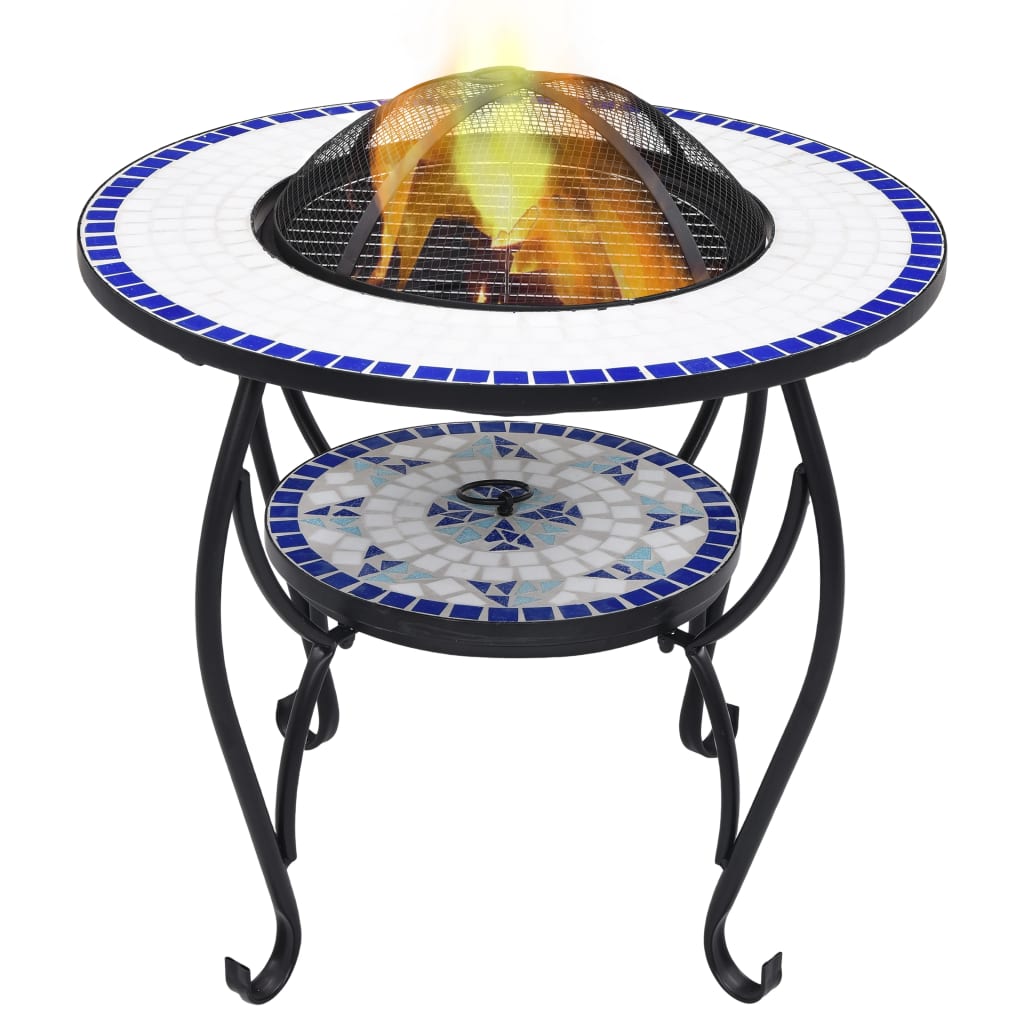 Mosaic Fire Pit Table Blue And White 68 Cm Ceramic