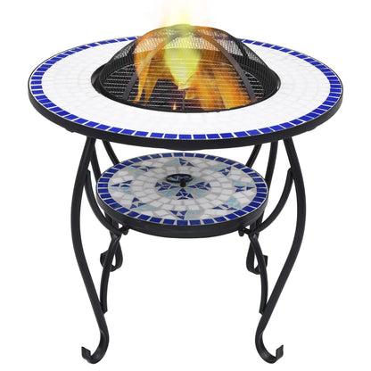 Mosaic Fire Pit Table Blue And White 68 Cm Ceramic