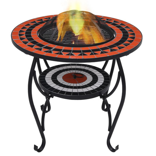 Mosaic Fire Pit Table Terracotta And White 68 Cm Ceramic