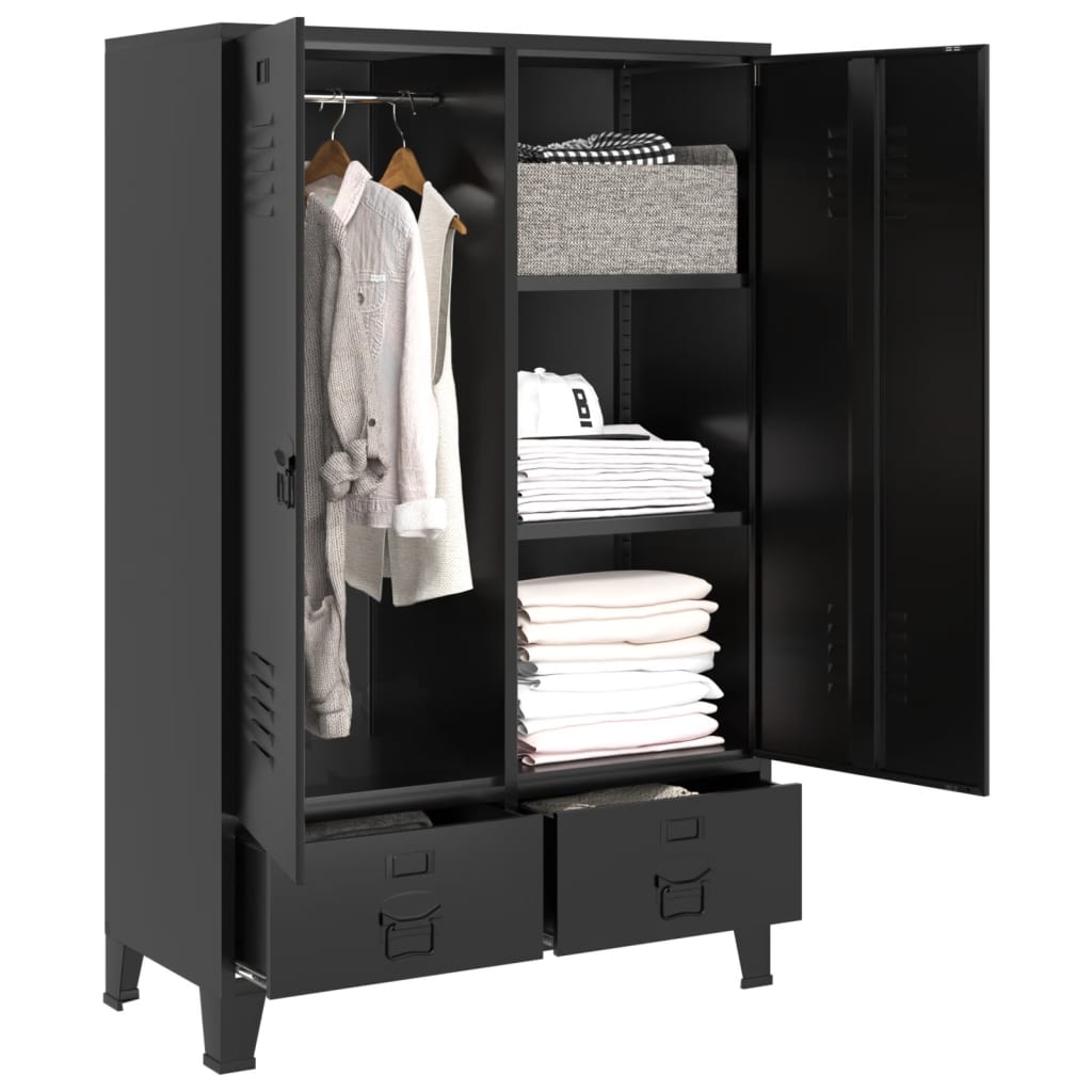 Wardrobe Industrial Black 90X40X140 Cm Steel