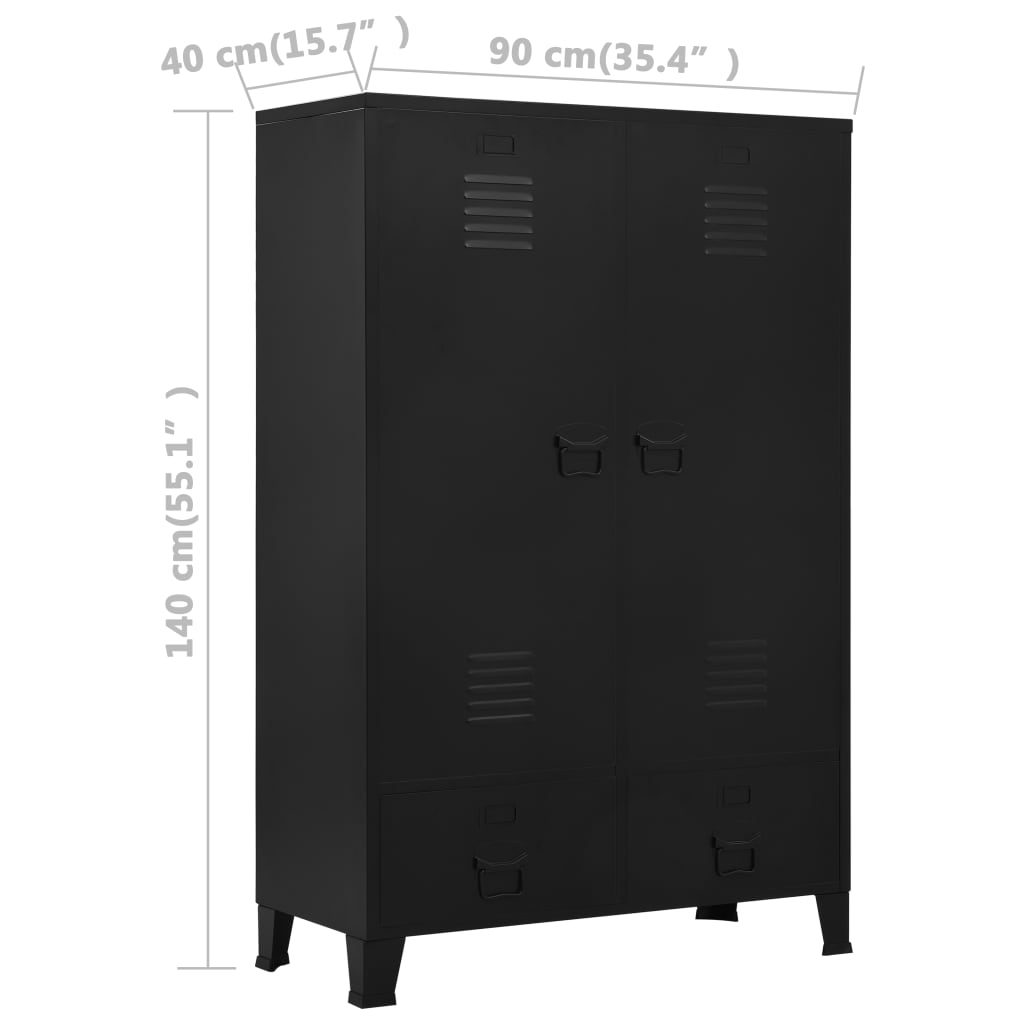 Wardrobe Industrial Black 90X40X140 Cm Steel