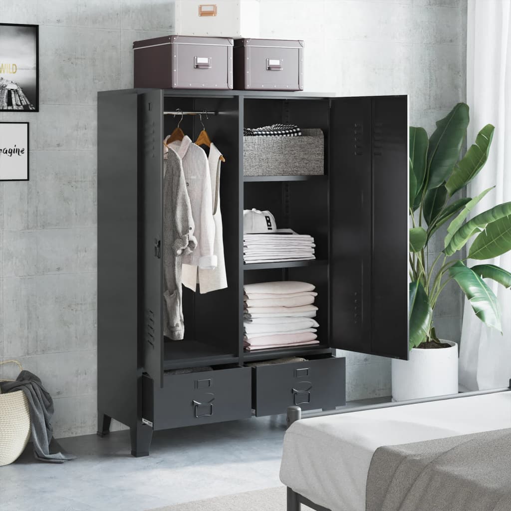 Wardrobe Industrial Black 90X40X140 Cm Steel