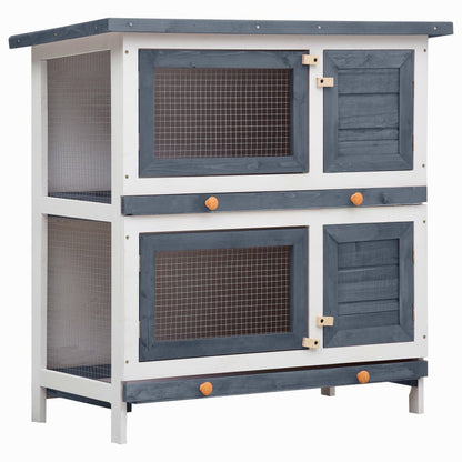 Outdoor Rabbit Hutch 4 Doors Grey Wood