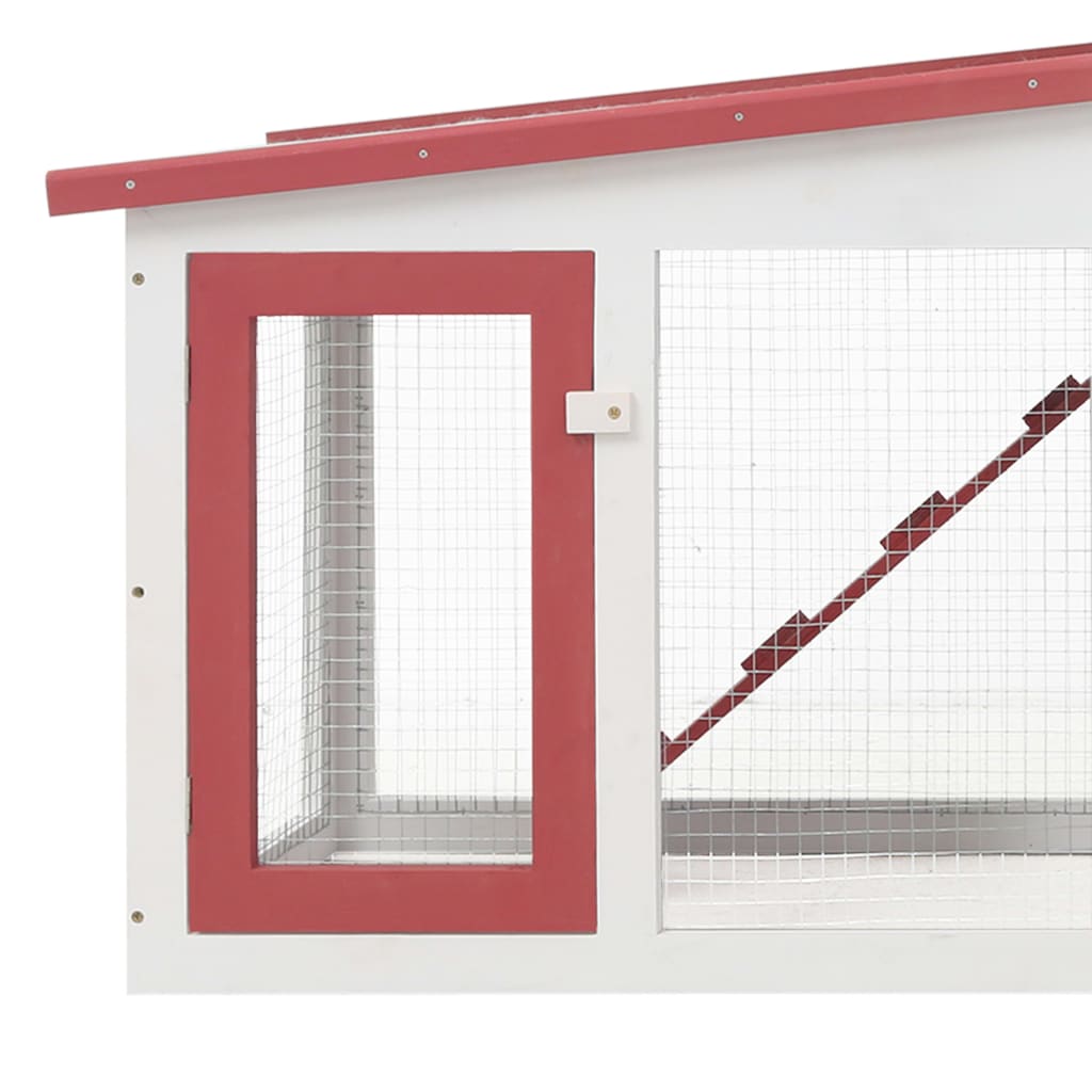 Outdoor Large Rabbit Hutch Red And White 204X45X85 Cm Wood