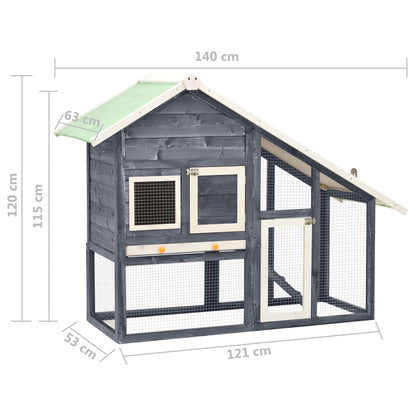 Rabbit Hutch Grey And White 140X63X120 Cm Solid Firwood