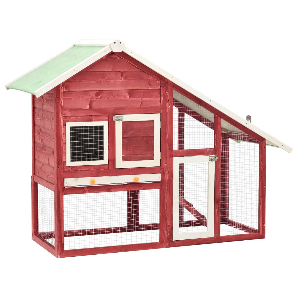 Rabbit Hutch Red And White 140X63X120 Cm Solid Firwood