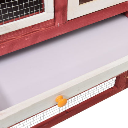 Rabbit Hutch Red And White 140X63X120 Cm Solid Firwood