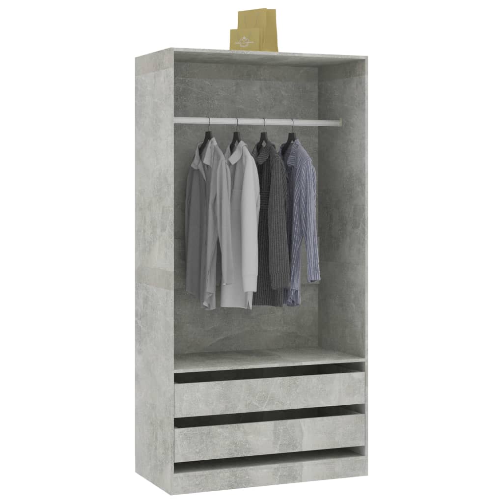 Wardrobe Concrete Grey | Hinged | Concrete Grey | 2 Drawers | 1 Door | 100cm