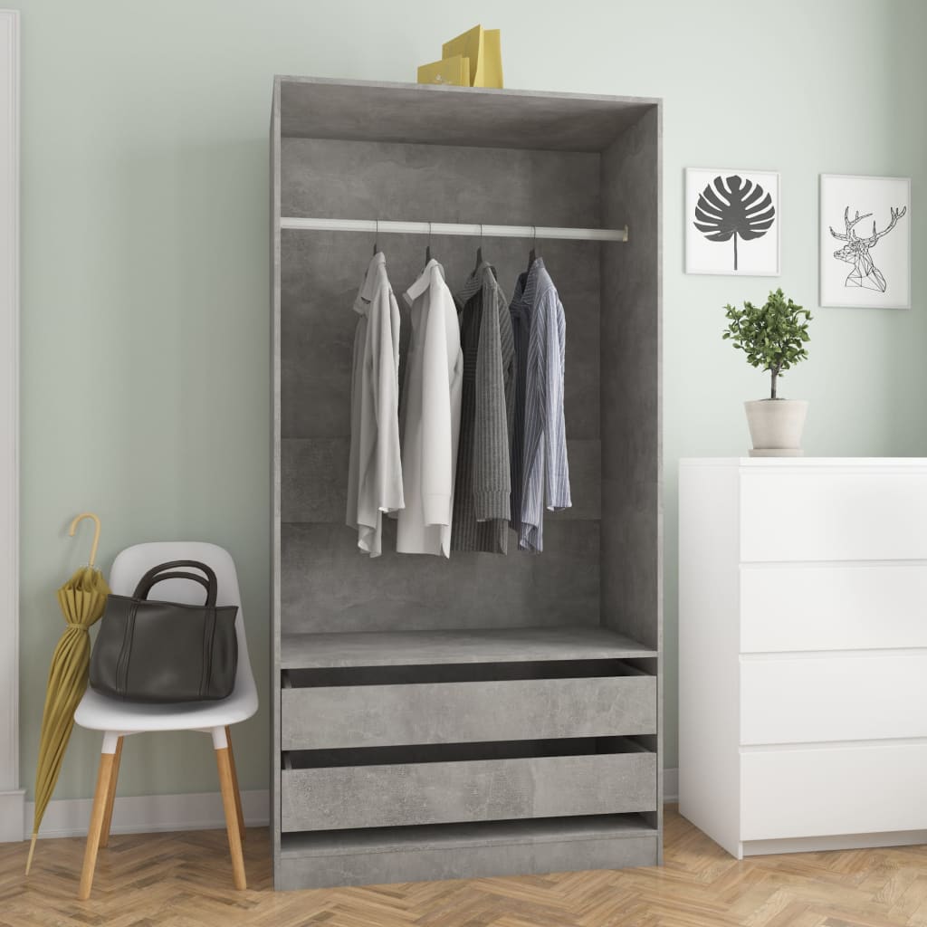 Wardrobe Concrete Grey | Hinged | Concrete Grey | 2 Drawers | 1 Door | 100cm