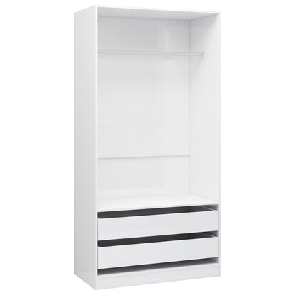 Wardrobe High Gloss White 100X50X200 Cm Engineered Wood | Hinged | High Gloss White | 2 Drawers | 2 Doors | 100cm