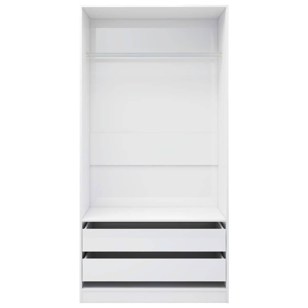 Wardrobe High Gloss White 100X50X200 Cm Engineered Wood | Hinged | High Gloss White | 2 Drawers | 2 Doors | 100cm