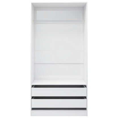 Wardrobe High Gloss White 100X50X200 Cm Engineered Wood | Hinged | High Gloss White | 2 Drawers | 2 Doors | 100cm