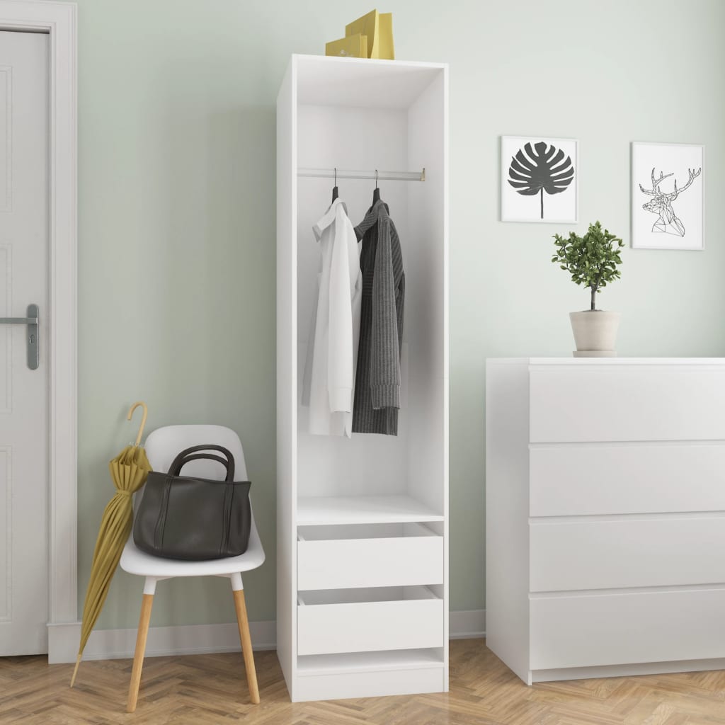 Wardrobe With Drawers White 50X50X200 Cm Engineered Wood