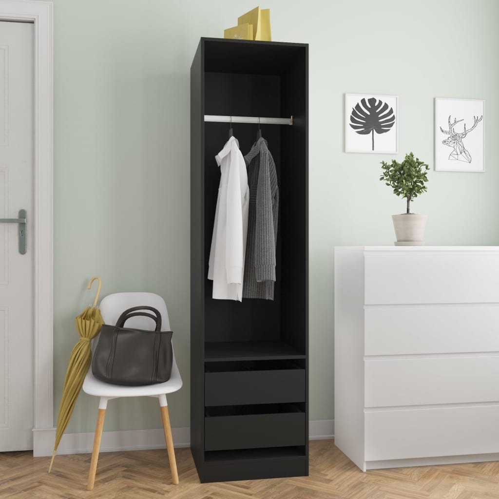 Wardrobe With Drawers Black 50X50X200 Cm Engineered Wood