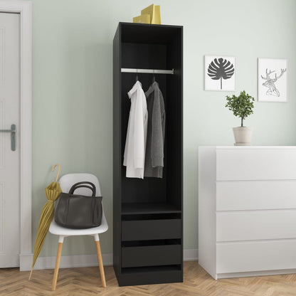 Wardrobe With Drawers Black | Hinged | Black | Drawers | 2 Doors | 50cm