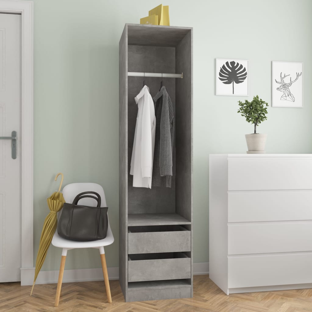 Wardrobe With Drawers Concrete Grey | Hinged | Concrete Grey | 2 Drawers | 1 Door | 50cm