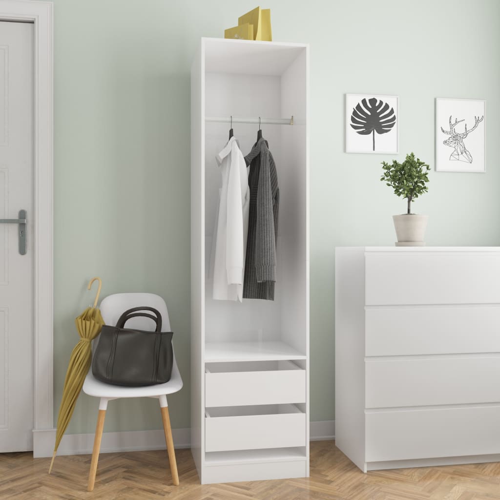 Wardrobe With Drawers High Gloss White | Hinged | White | Drawers | 2 Doors | 50cm