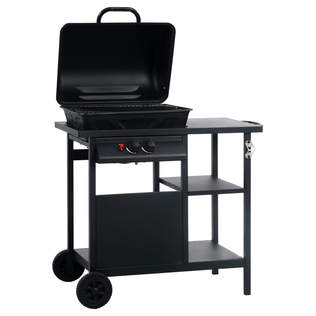 Gas Bbq Grill With 3-Layer Side Table Black