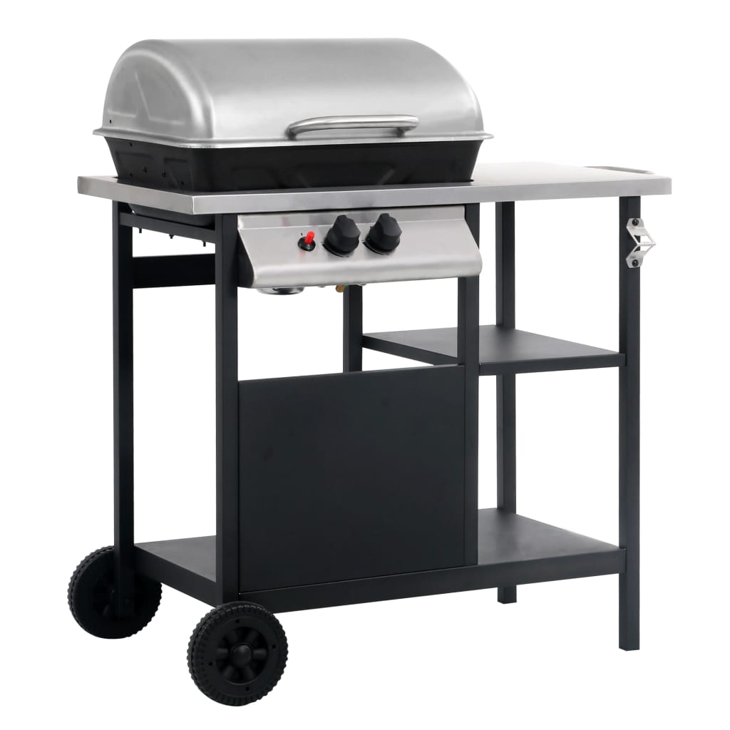 Gas Bbq Grill With 3-Layer Side Table Black And Silver