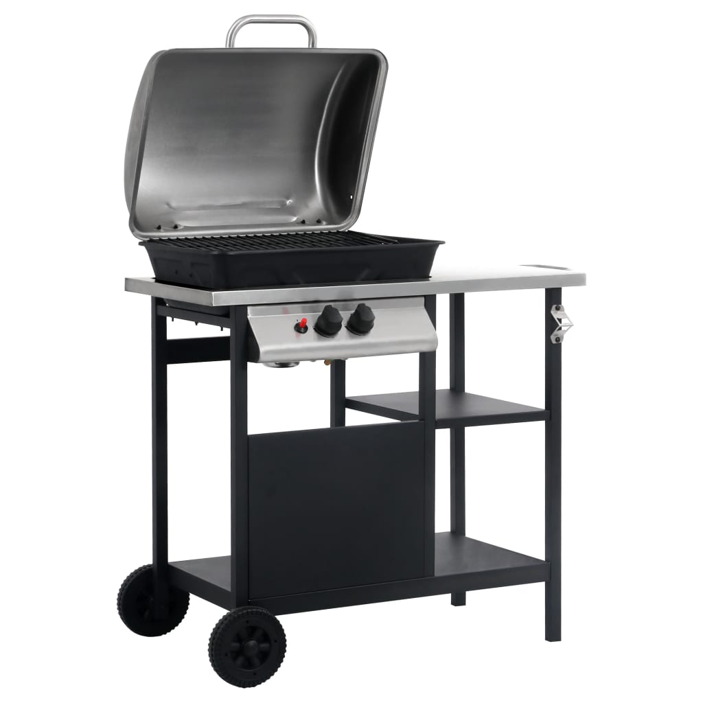 Gas Bbq Grill With 3-Layer Side Table Black And Silver