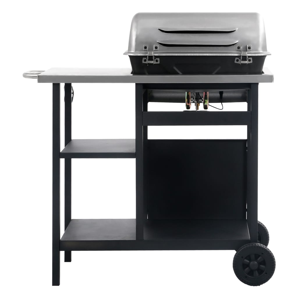 Gas Bbq Grill With 3-Layer Side Table Black And Silver